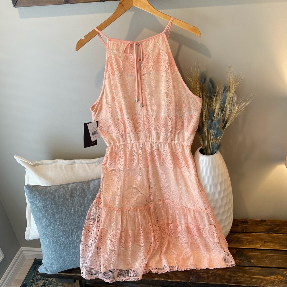 “NWT” Halter Crochet Peach Dress